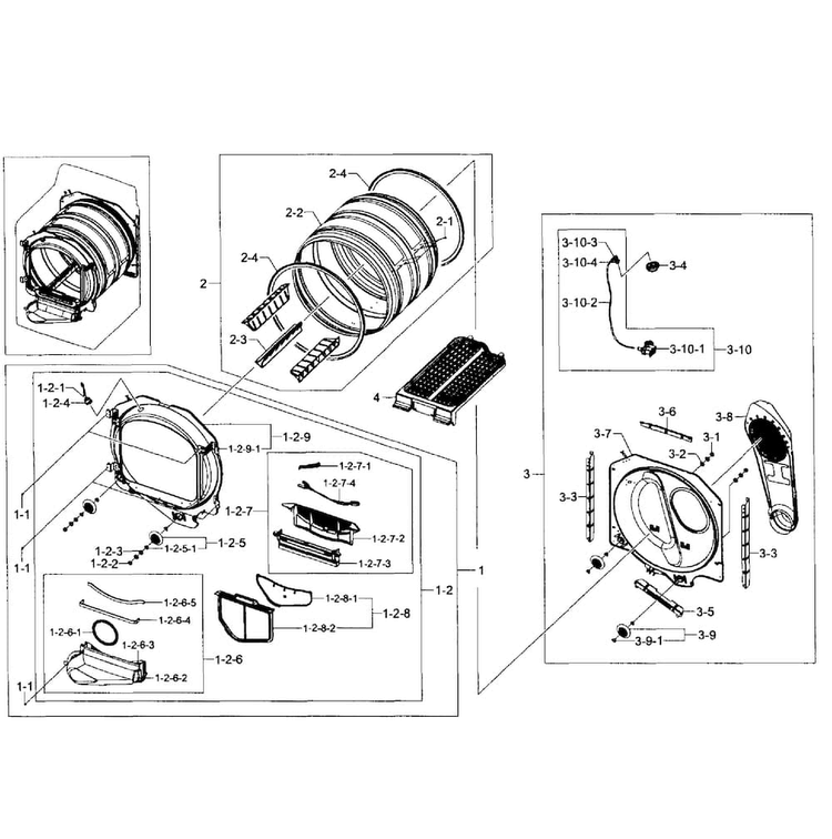 Drum Assy Diagram and Parts List for DV484ETHASU A1-0001 Samsung Dryer