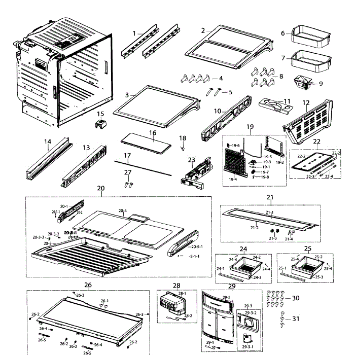 Fridge Diagram and Parts List for RF260BEAESR AA-02 Samsung Refrigerator