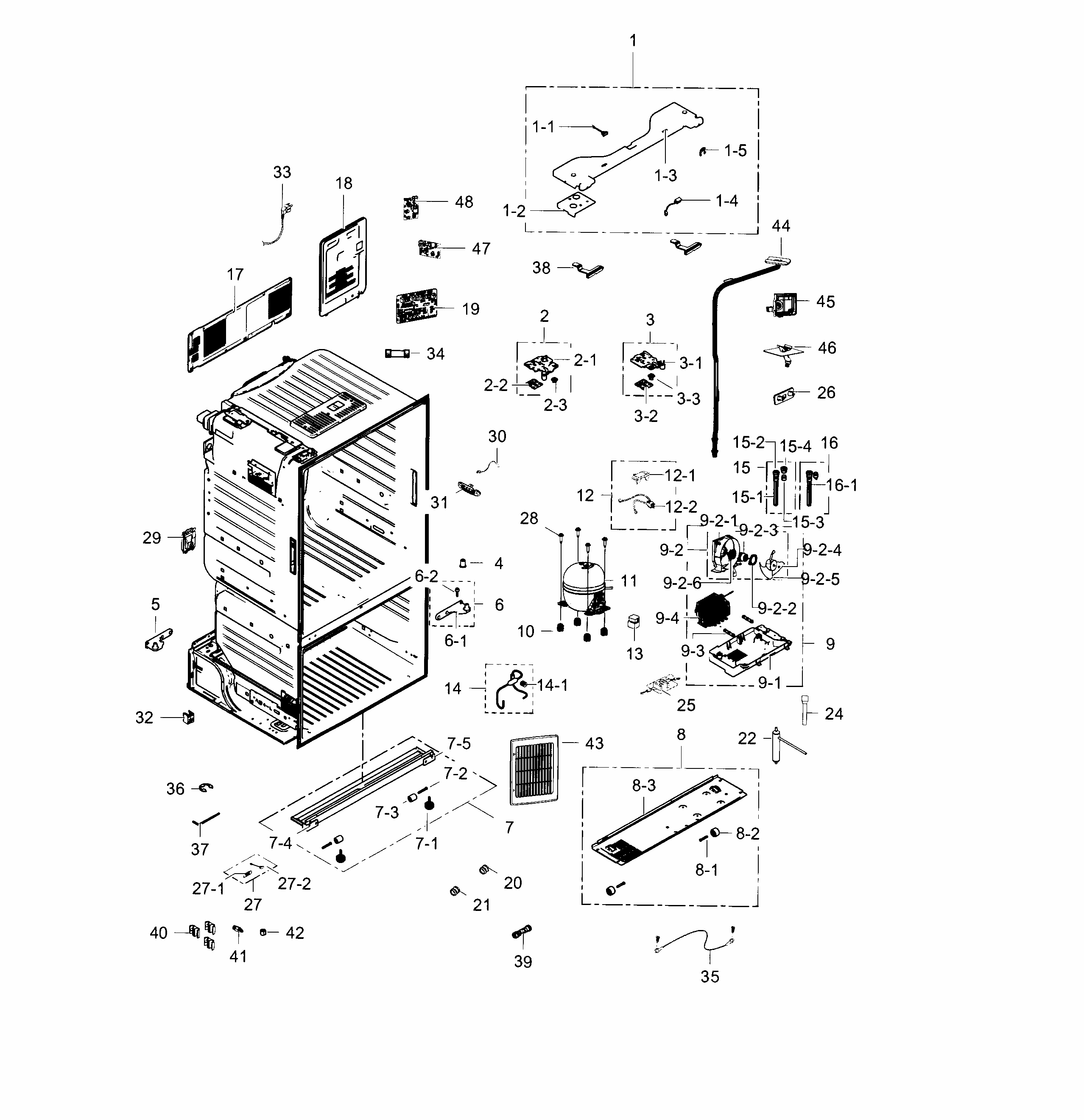 Cabinet Diagram and Parts List for RF28HFEDBWW AA-0003 Samsung Refrigerator