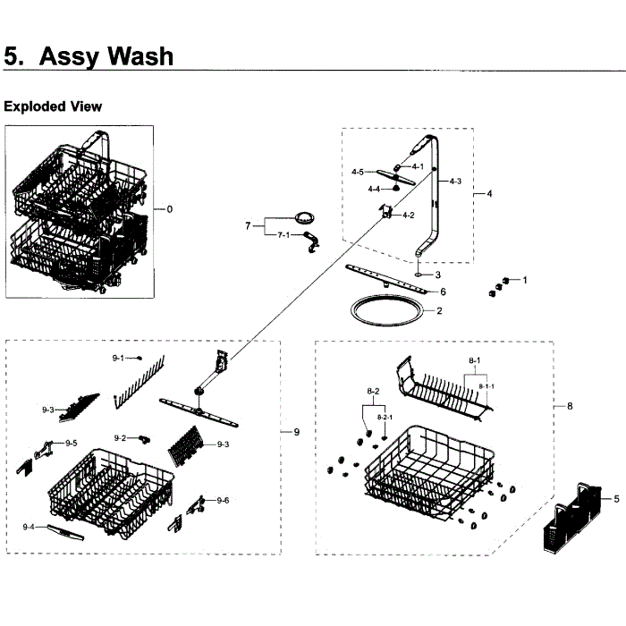 Wash Assembly Diagram and Parts List for DW80K5050UB AA-00 Samsung Dishwasher
