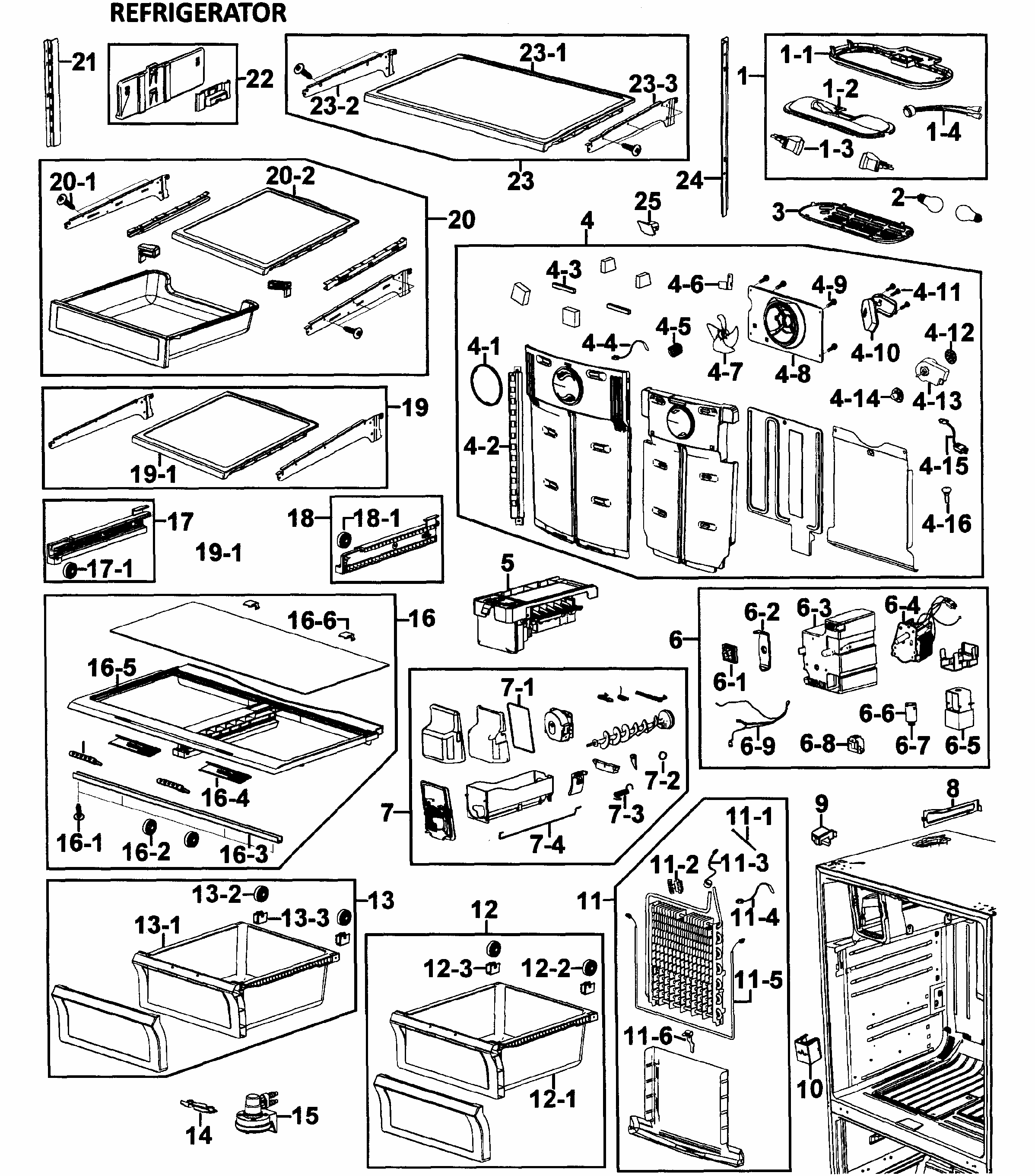 Refrigerator Diagram and Parts List for RF26VACWP XAA-0000 Samsung Refrigerator