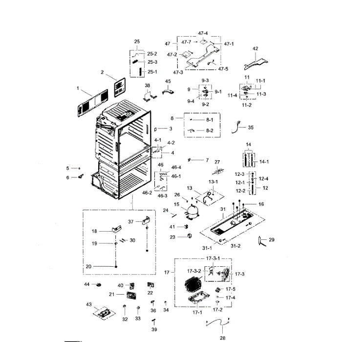 Cabinet Diagram and Parts List for RF28JBEDBSG AA-01 Samsung Refrigerator