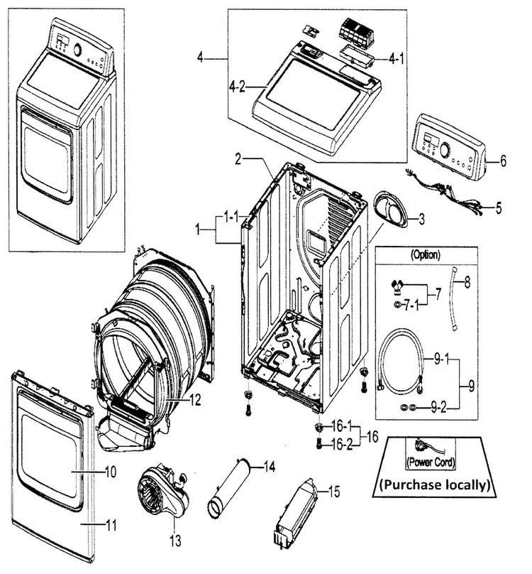 Main Assy Diagram and Parts List for DV5451AEW XAA-0001 Samsung Dryer