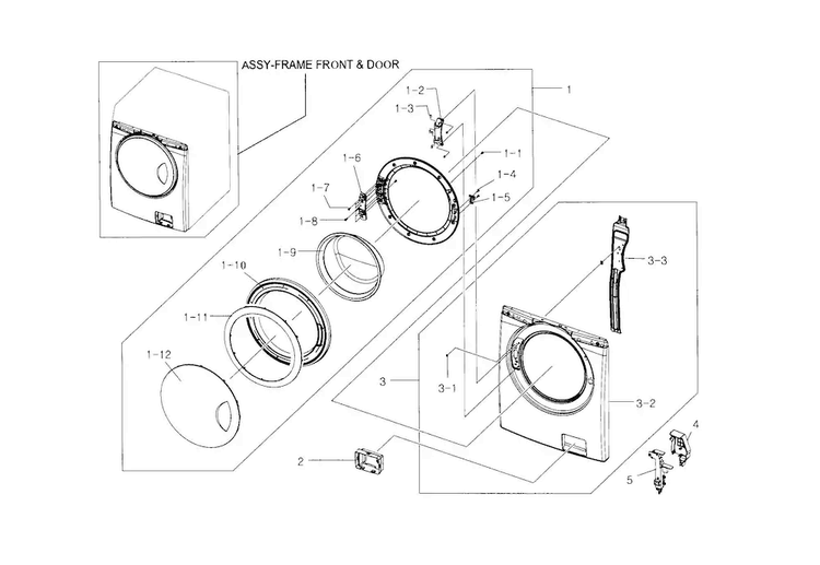 Frame Front & Door Diagram and Parts List for WF218ANB XAA-0001 Samsung Washer