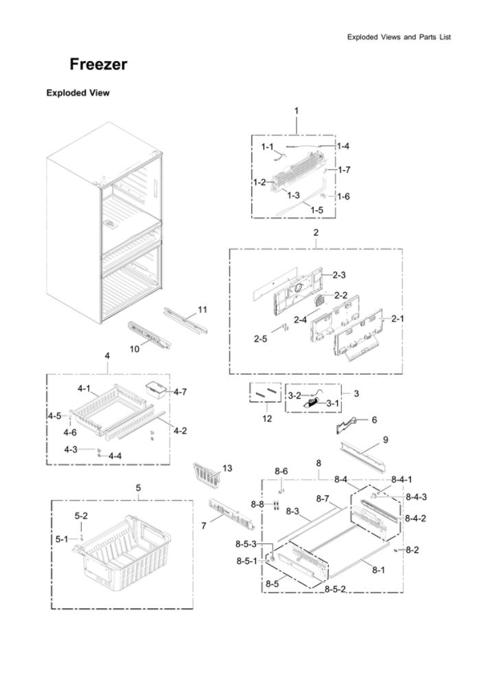 Freezer Parts Diagram and Parts List for RF23M8590SR AA-01 Samsung Refrigerator