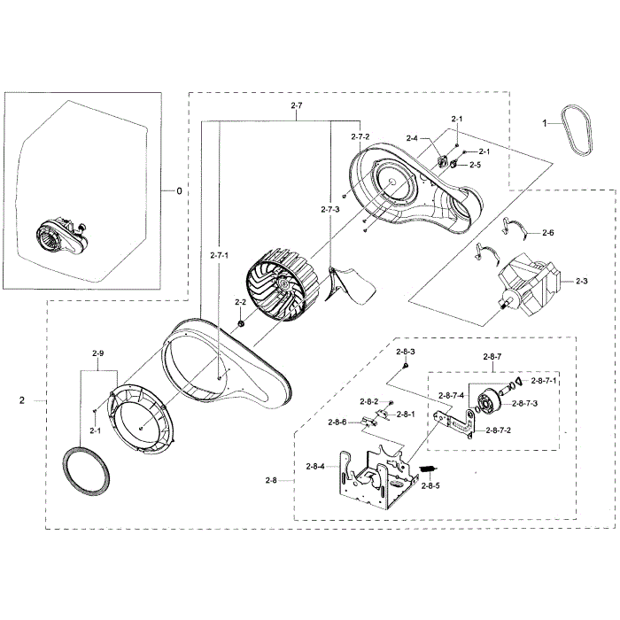 Motor Duct Diagram and Parts List for DV50K7500EW A3-01 Samsung Dryer