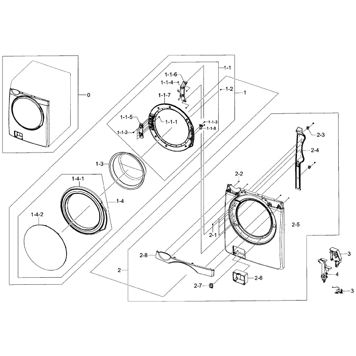 Front / Door Assembly Diagram and Parts List for WF393BTPAWR A2-00 Samsung Washer