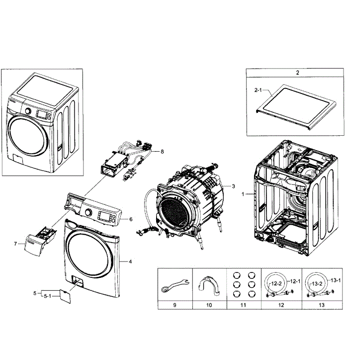 Main Section Diagram and Parts List for WF520ABW XAA-06 Samsung Washer