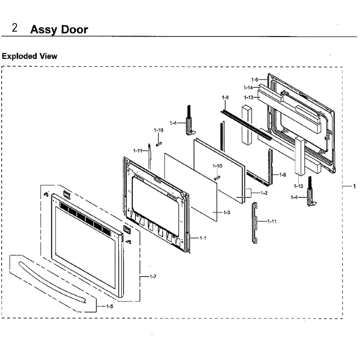 Door Diagram and Parts List for NX58H9950WS AA-01 Samsung Range