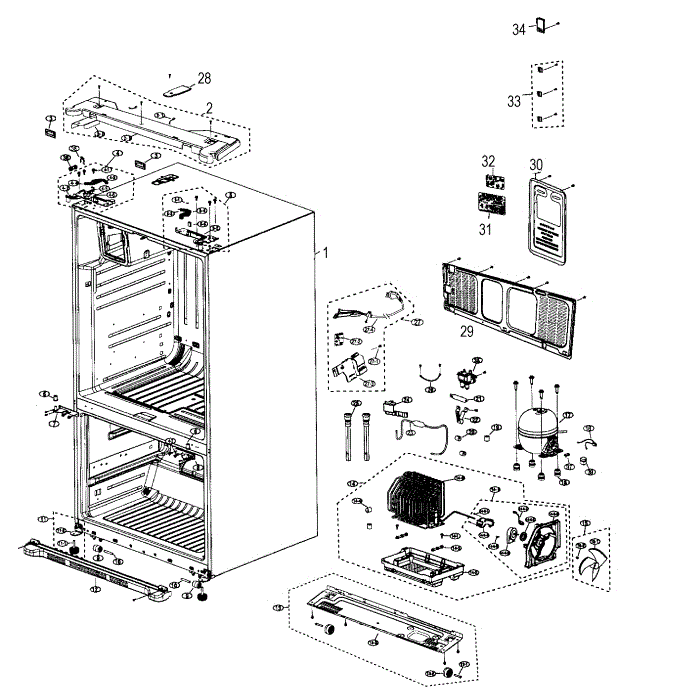 Cabinet Diagram and Parts List for RF267ADRS XAA-00 Samsung Refrigerator