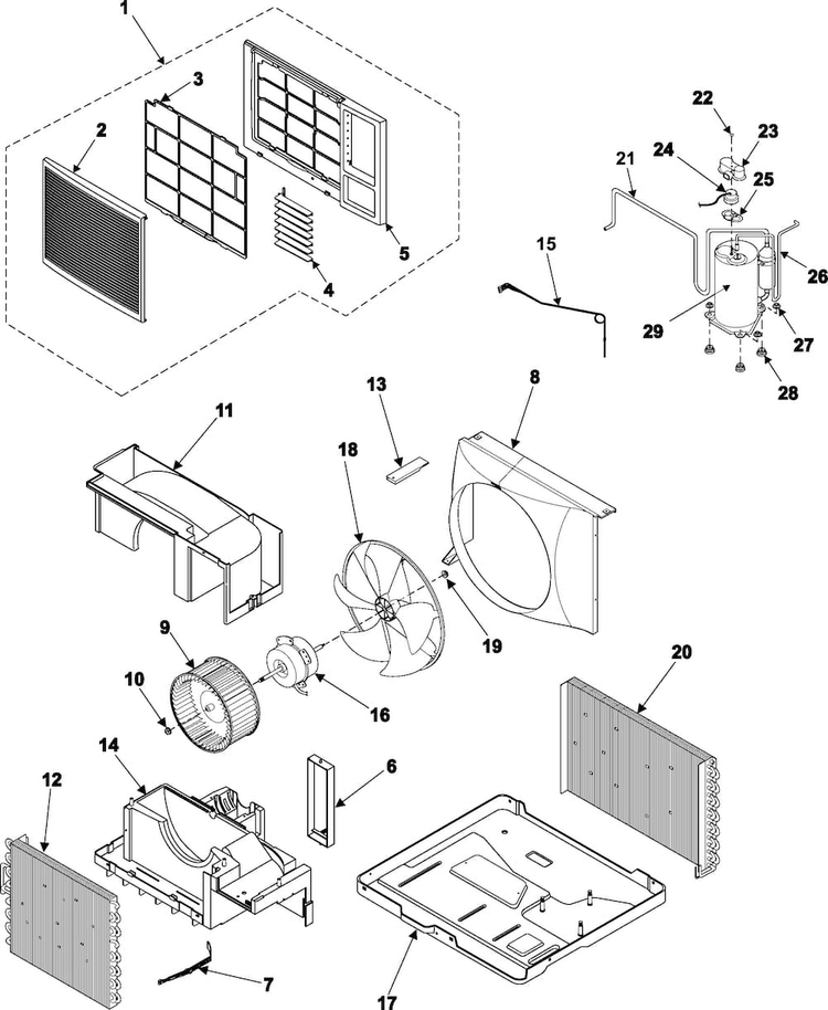 Chassis Assembly Diagram and Parts List for AW0800A XAA Samsung Air Conditioner
