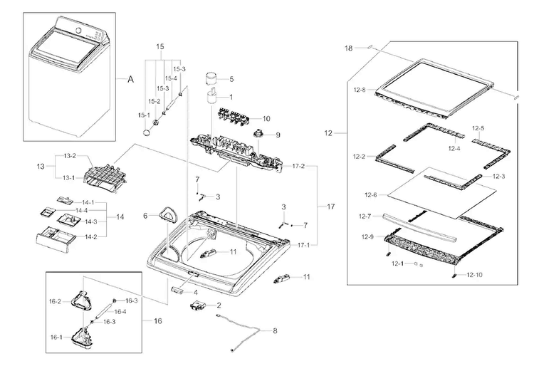Top Cover Diagram and Parts List for WA456DRHDSU AA-0000 Samsung Washer