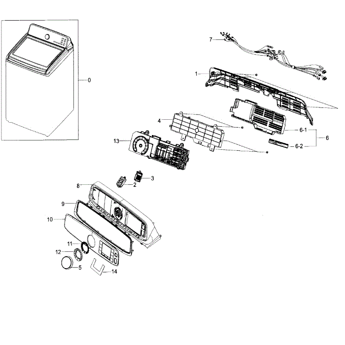 Control Panel Diagram and Parts List for WA52J8060AW A2-01 Samsung Washer