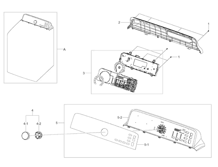 Control Panel Diagram and Parts List for DV400EWHDWR AA-0000 Samsung Dryer