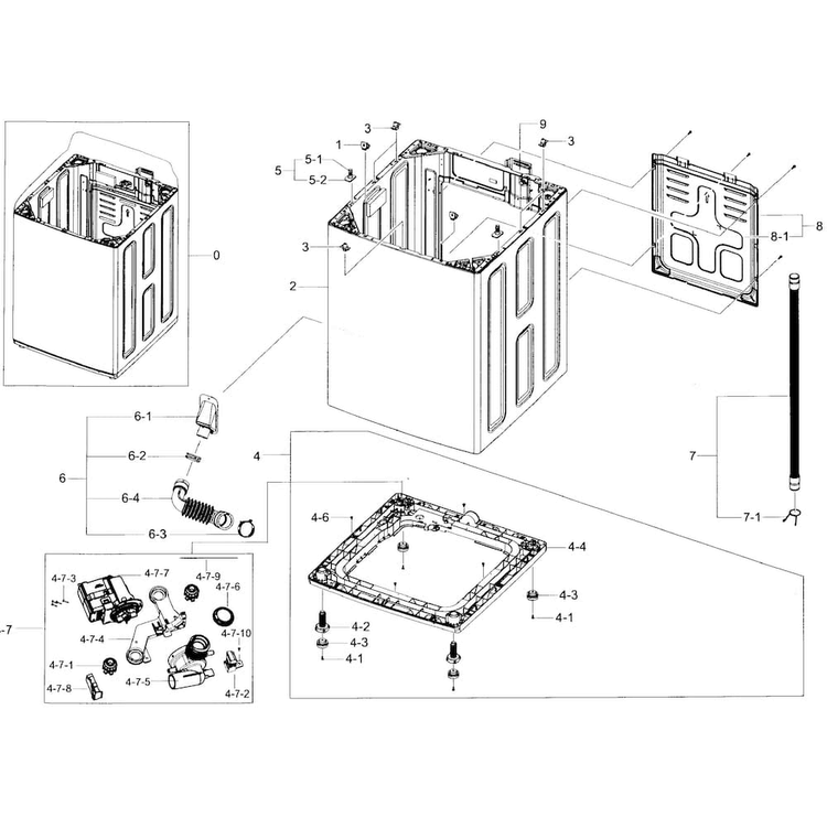 Frame Diagram and Parts List for WA45H7200AP A2-0002 Samsung Washer