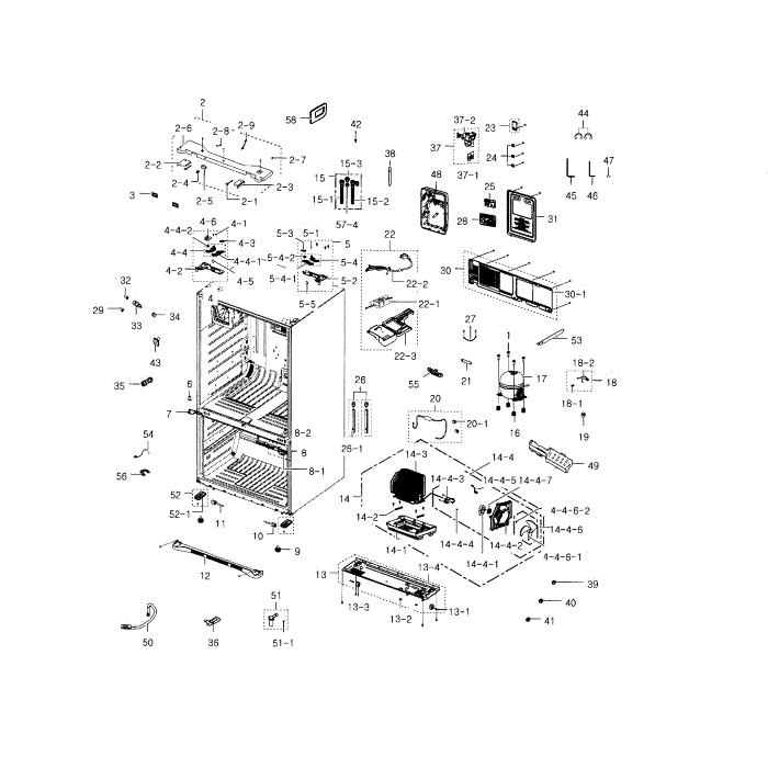 Cabinet Diagram and Parts List for RFG237AABP XAA-05 Samsung Refrigerator
