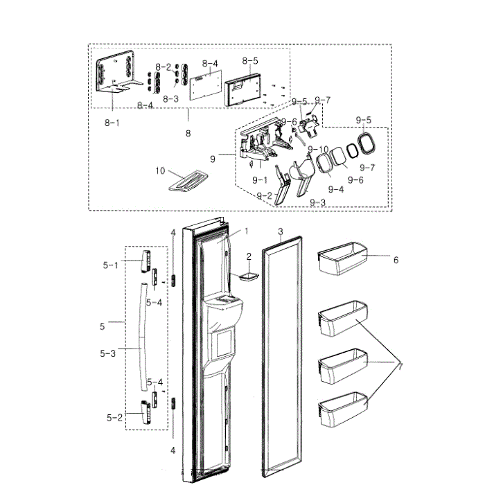 Left Door Diagram and Parts List for RS2530BBP XAA-00 Samsung Refrigerator