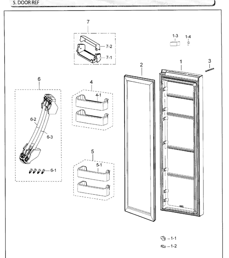Fridge Door Diagram and Parts List for RS25J500DWW AA-0001 Samsung Refrigerator