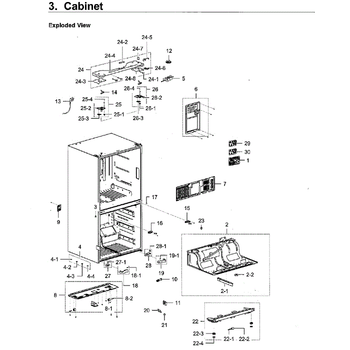 Cabinet Diagram and Parts List for RF28K9380SR AA-01 Samsung Refrigerator