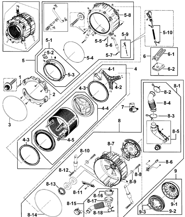 Drum Assy Diagram and Parts List for WF448AAP XAA-0000 Samsung Washer