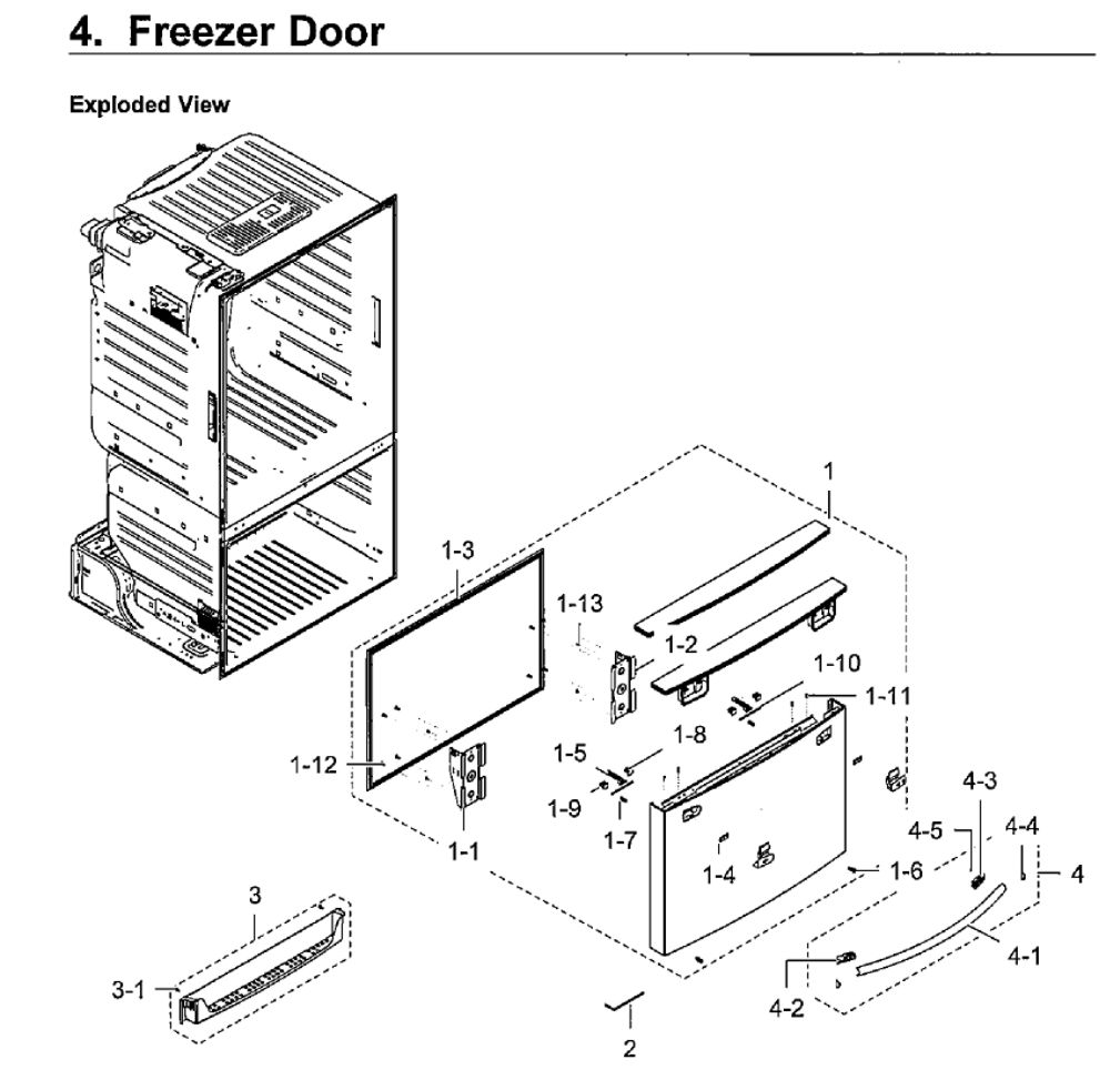 Freezer Door Diagram and Parts List for RF28HFEDBWW AA-10 Samsung Refrigerator