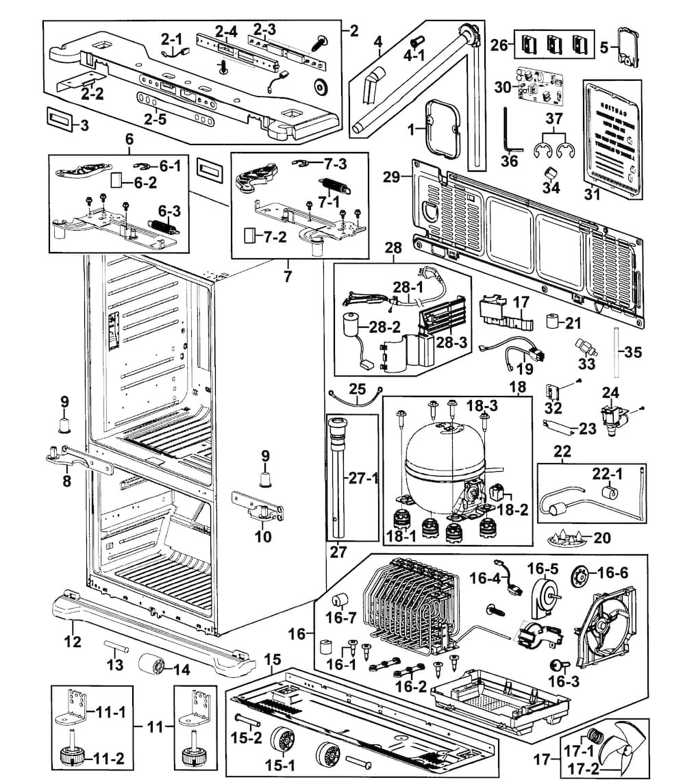 Cabinet Assy Diagram and Parts List for RF266AERS XAA-0000 Samsung Refrigerator