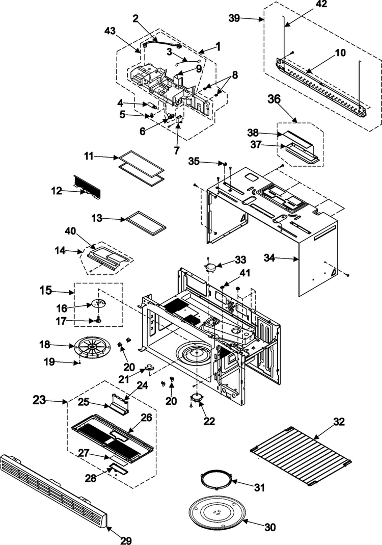 Body/cavity/elements Diagram and Parts List for SMH7174BE XAA Samsung Microwave