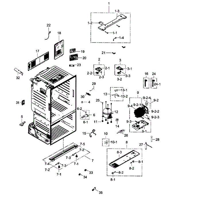 Cabinet Diagram and Parts List for RF263BEAESP AA-01 Samsung Refrigerator