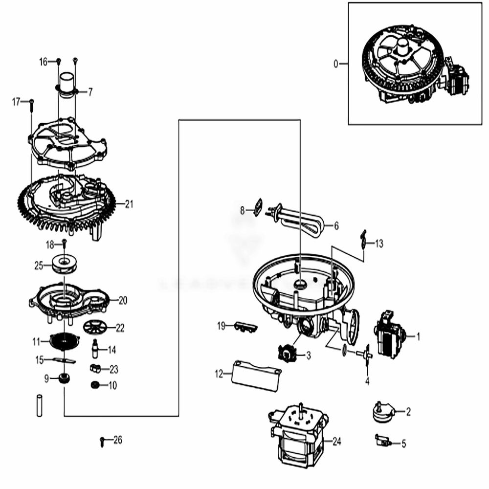 Assembly Sump Diagram and Parts List for DW80K5050UG (AA)(0003) Samsung Dishwasher