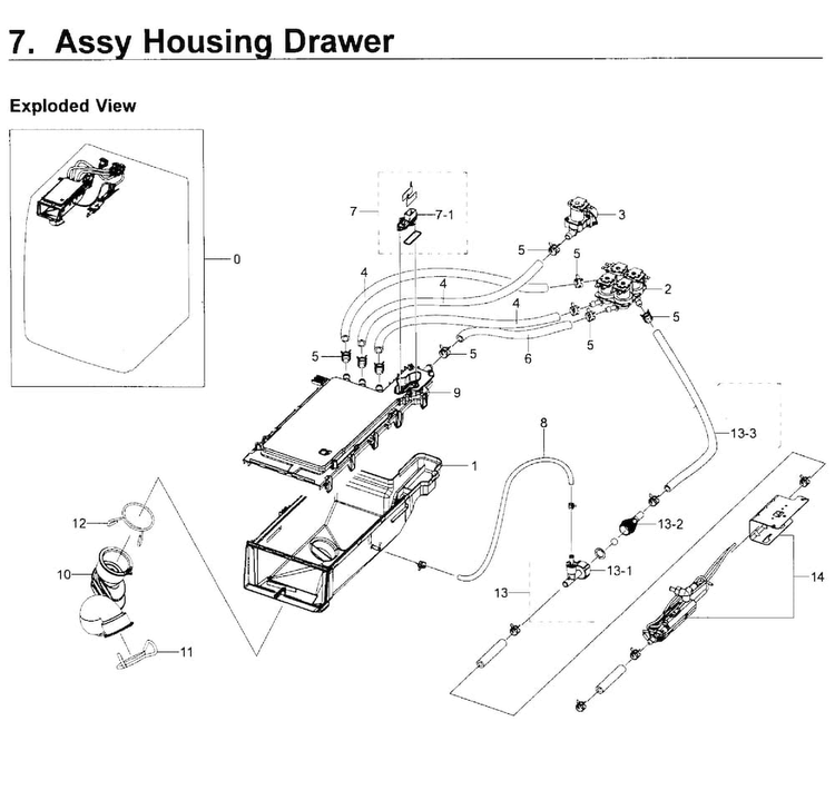 Housing-drawer Diagram and Parts List for WF419AAW XAA-0003 Samsung Washer