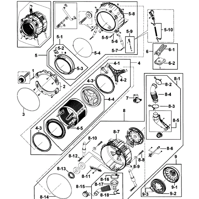 Drum Assembly Diagram and Parts List for WF448AAP XAA-00 Samsung Washer