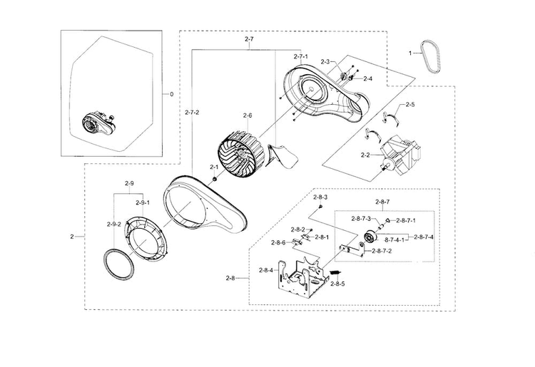 Motor Duct Diagram and Parts List for DV433ETGJWR A1-0000 Samsung Dryer