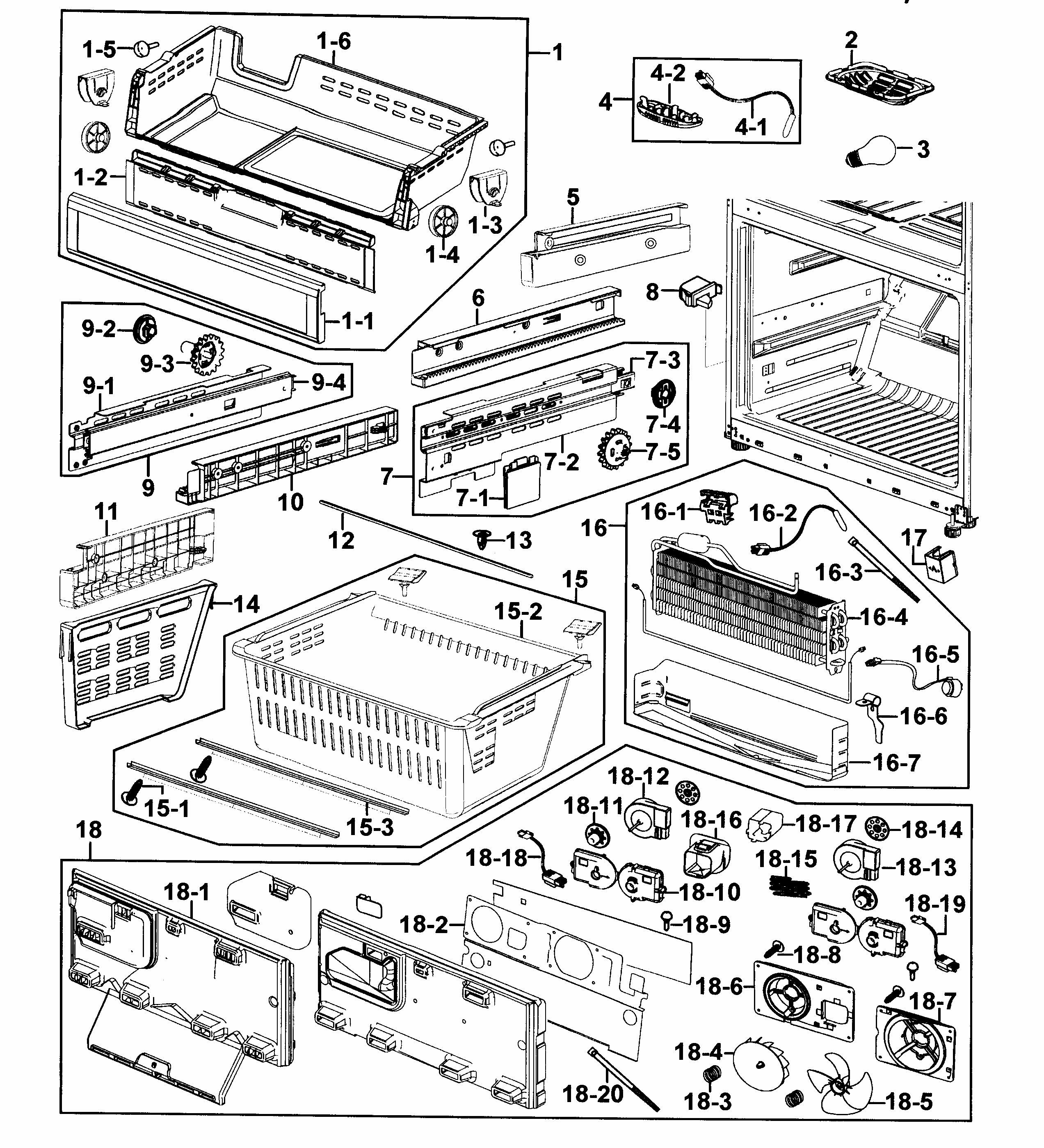 Freezer Diagram and Parts List for RF267AZRS XAA-0000 Samsung Refrigerator