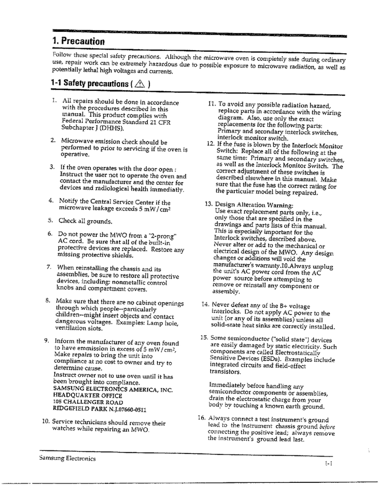 Precautions Page 2 Diagram and Parts List for MW5580W XAA Samsung Microwave