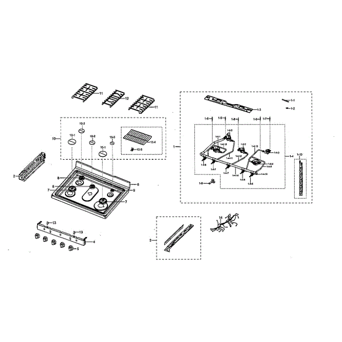 Cooktop Assembly Diagram and Parts List for NX58M6850SS AA-00 Samsung Range