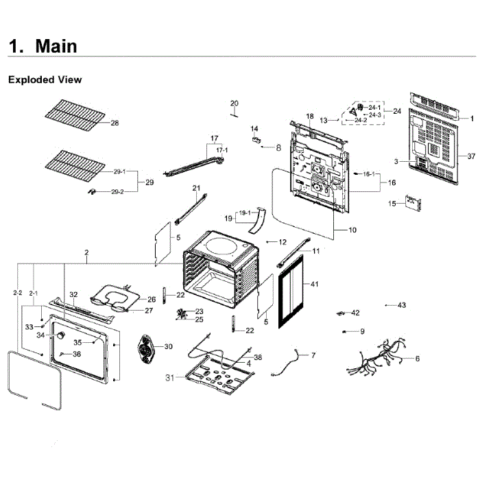 Main Assembly Diagram and Parts List for NE59J3420SW AA-07 Samsung Range