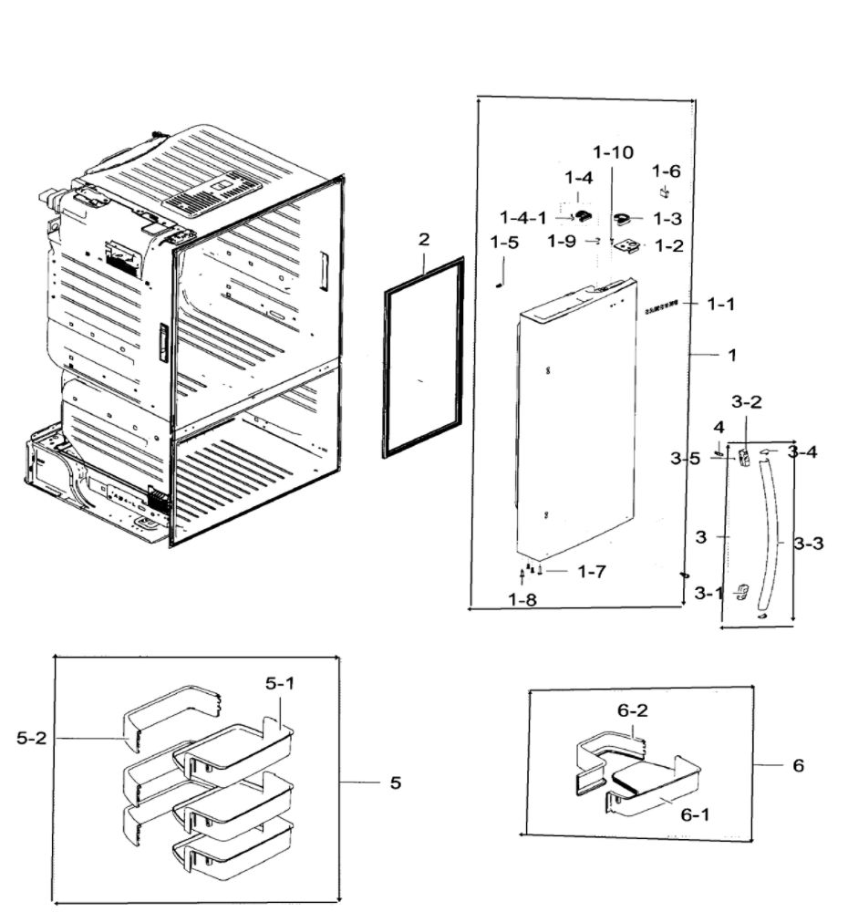 Right Door Diagram and Parts List for RF28HFEDTWW AA-05 Samsung Refrigerator