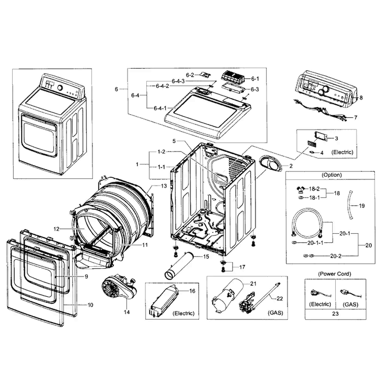 Main Assy Diagram and Parts List for DV476ETHASU A1-0000 Samsung Dryer