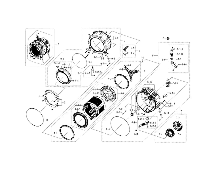 Tub & Drum Diagram and Parts List for WF448AAP XAA-0005 Samsung Washer