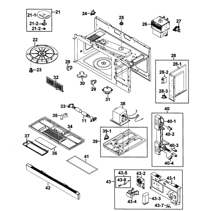 Cabinet 2 Diagram and Parts List for SMH8165STE XAA-00 Samsung Microwave