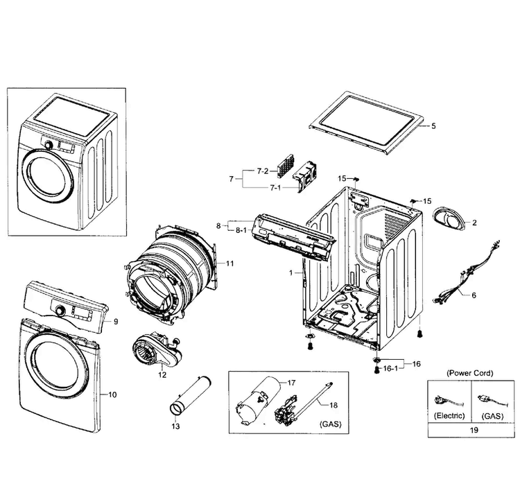 Main Assy Diagram and Parts List for DV361GWBEWR A3-0001 Samsung Dryer
