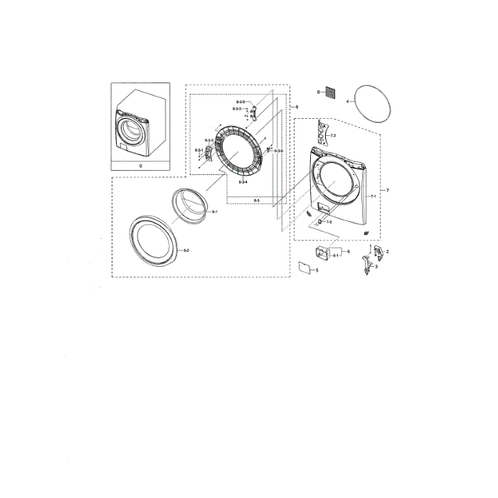 Front Diagram and Parts List for WF45N5300AV US-00 Samsung Washer