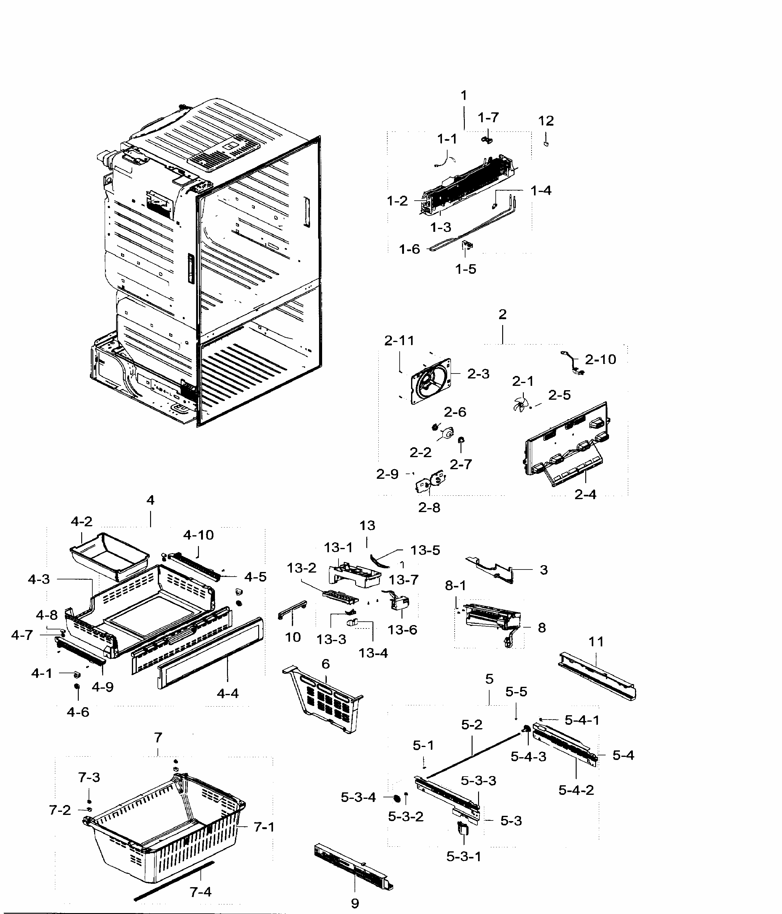 Freezer Diagram and Parts List for RF28HFEDTSR AA-0006 Samsung Refrigerator