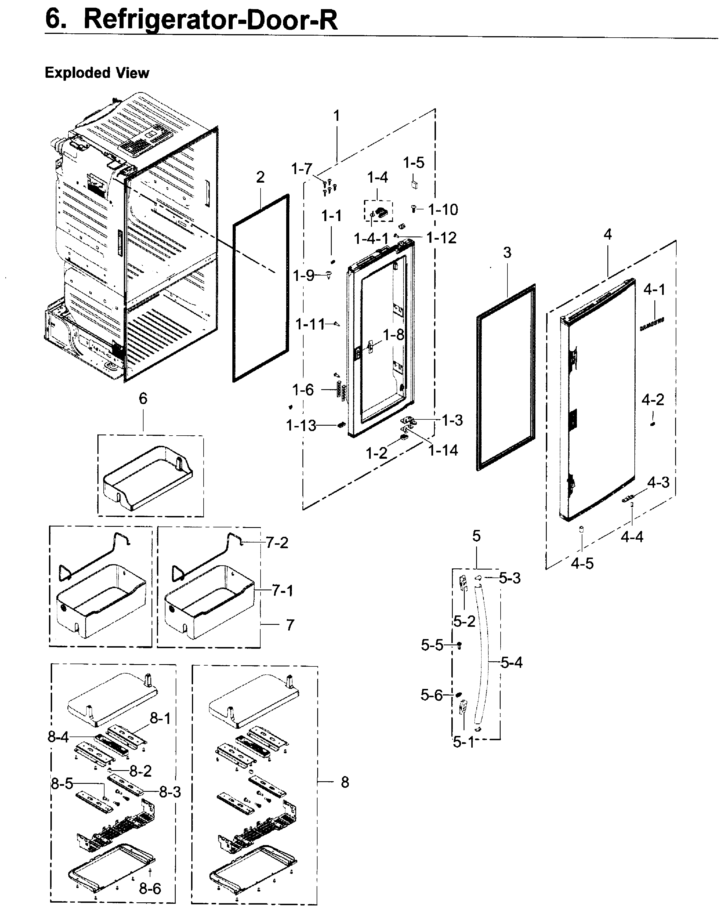 Fridge Door R Diagram and Parts List for RF22KREDBSR AA-0001 Samsung Refrigerator
