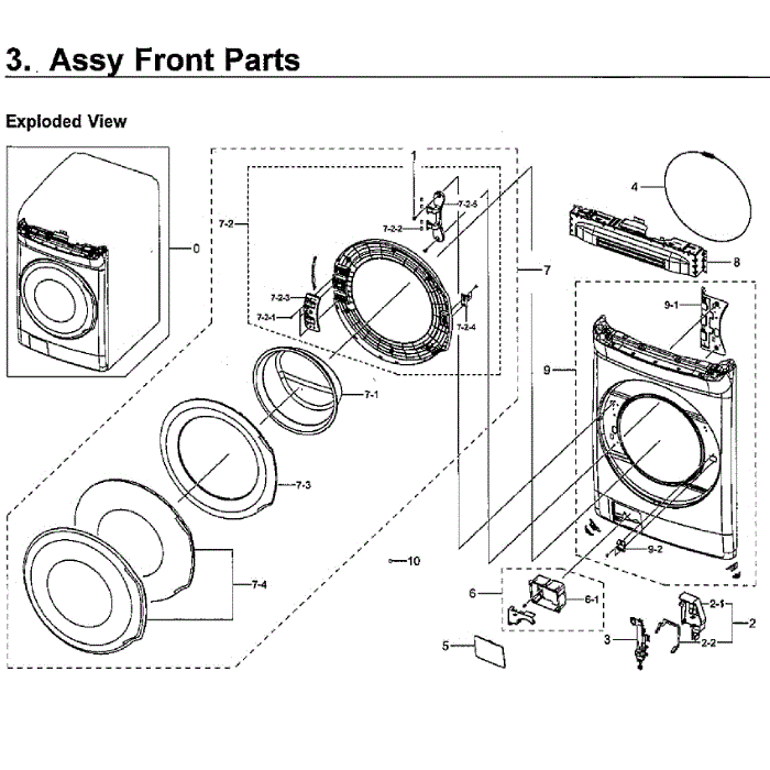 Front Assembly Diagram and Parts List for WV60M9900AV A5-00 Samsung Washer