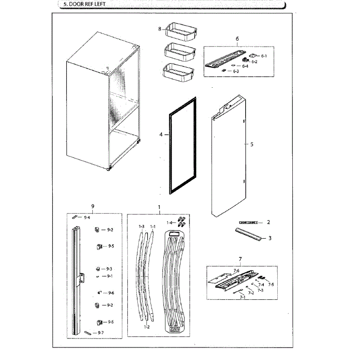 Door-Ref L Diagram and Parts List for RF260BEAESG AA-00 Samsung Refrigerator
