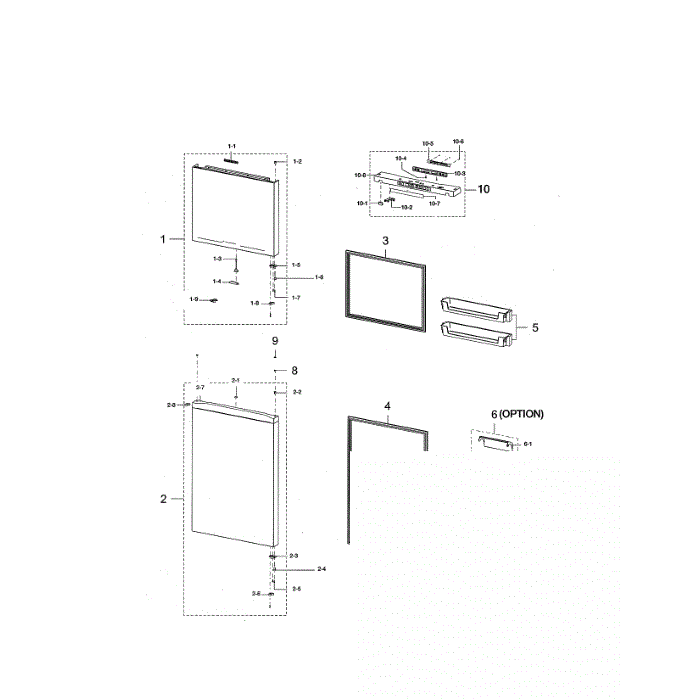 Door Compartment Diagram and Parts List for RT21M6213WW AA-00 Samsung Refrigerator