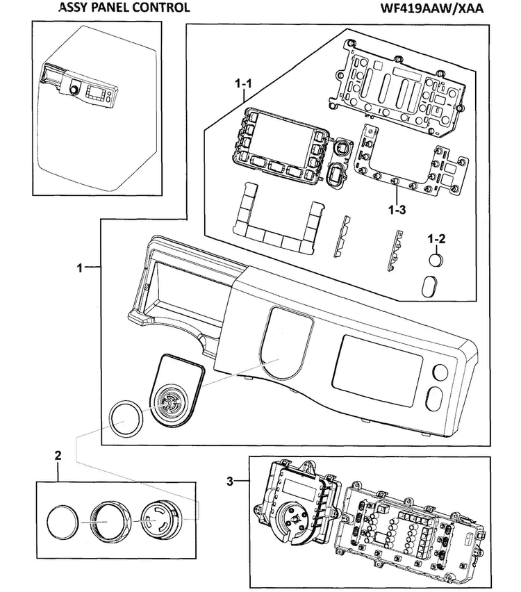 Control Assy Diagram and Parts List for WF419AAW XAA-0000 Samsung Washer