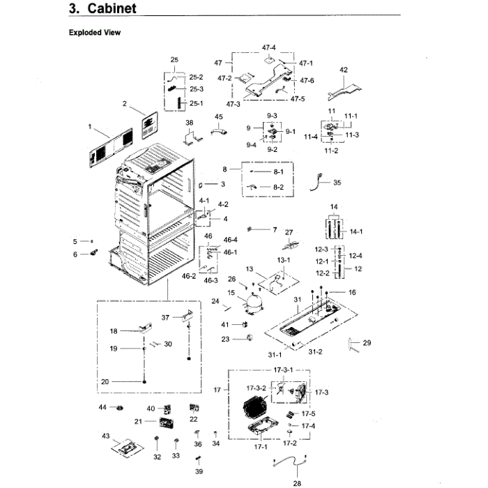 Cabinet Diagram and Parts List for RF28JBEDBSR AA-03 Samsung Refrigerator