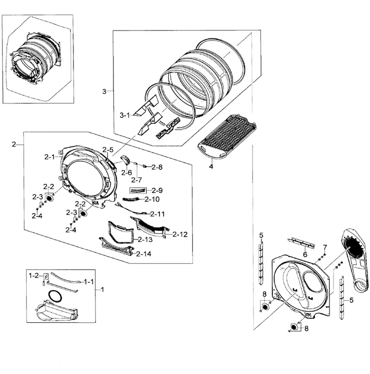 Drum Assy Diagram and Parts List for DV448AEE XAA-0001 Samsung Dryer